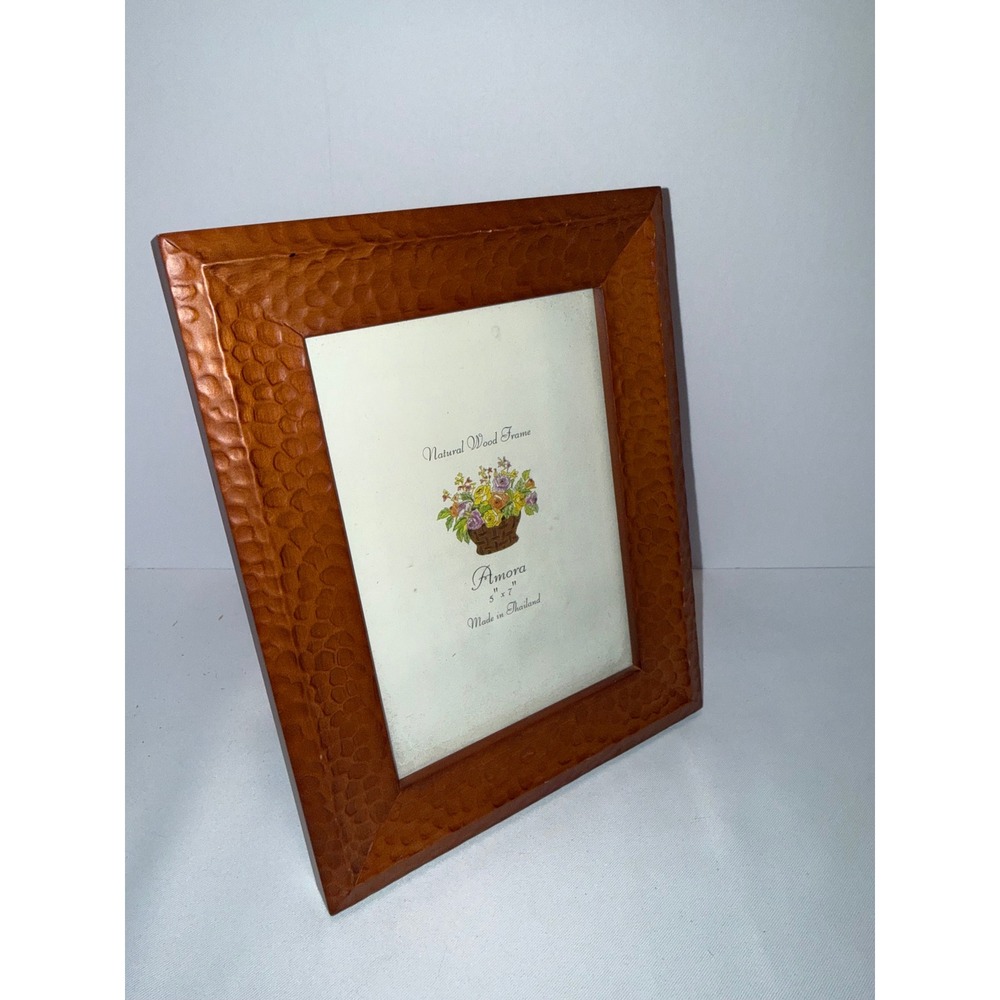 Amora Natural Wood Picture Frame 5x7 Hand Carved Hammered Texture Brown Thailand